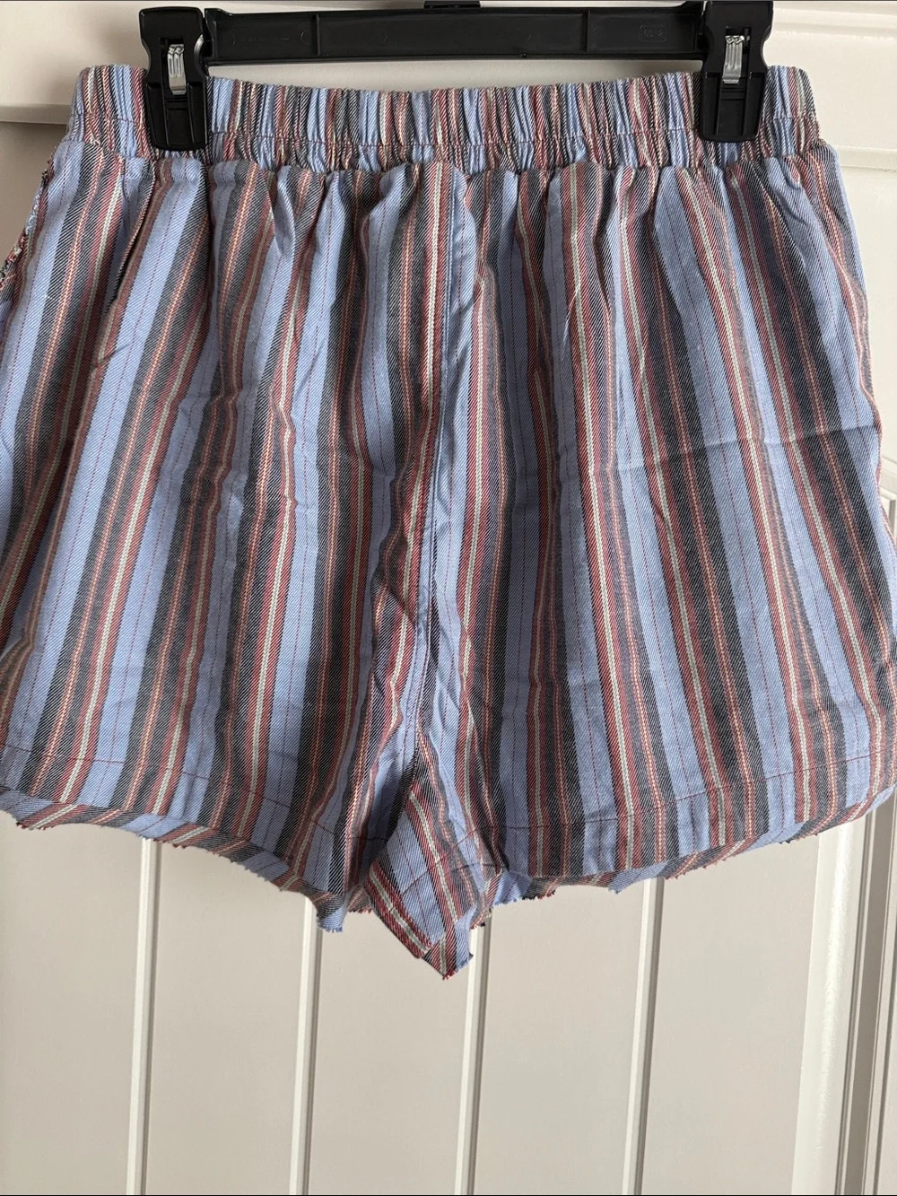 Free People Day to Day Flannel Boxer Shorts Blue Combo